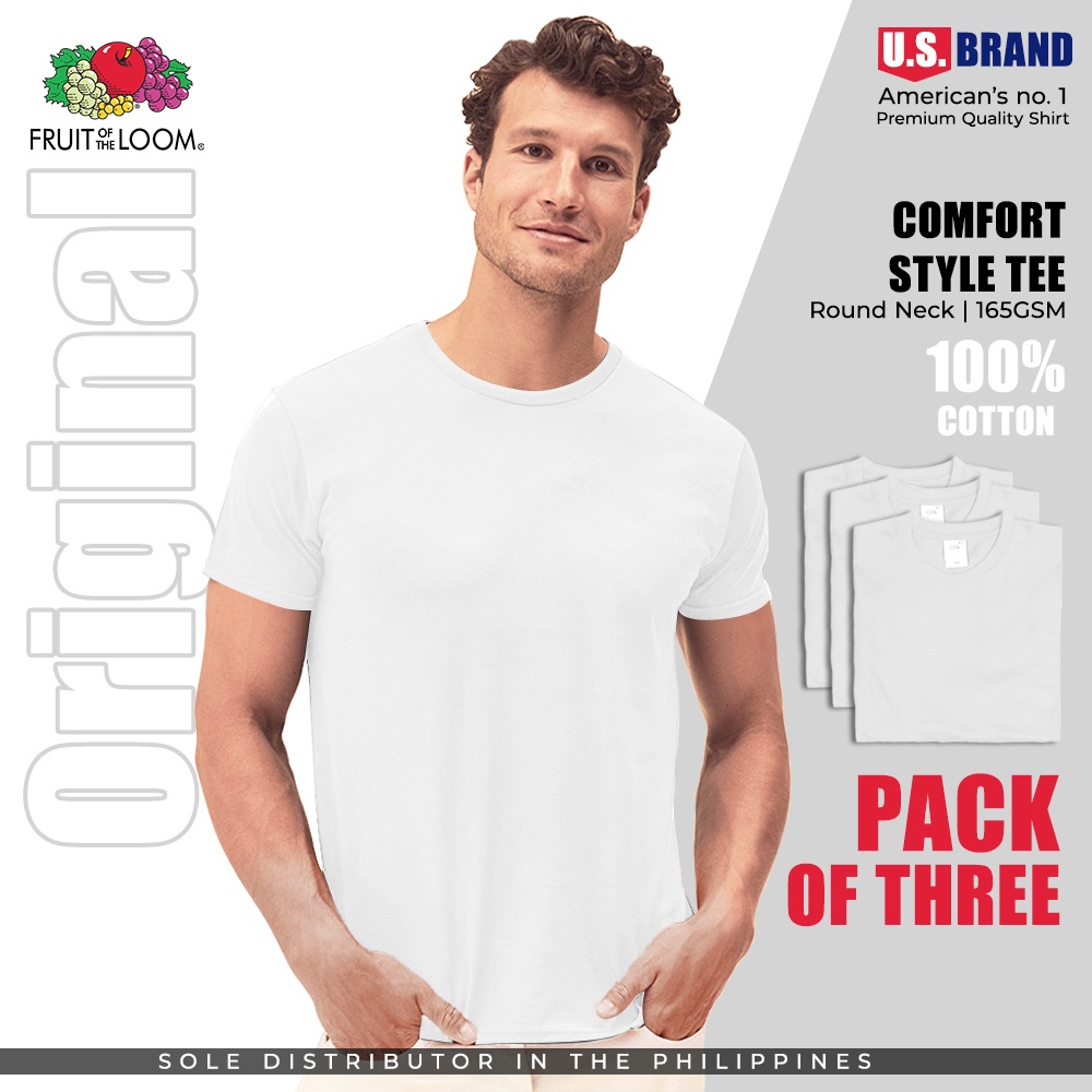 Pack of 3 Fruit of the Loom T shirt 100% Cotton Plain T-shirT Men Women  T-Shirt