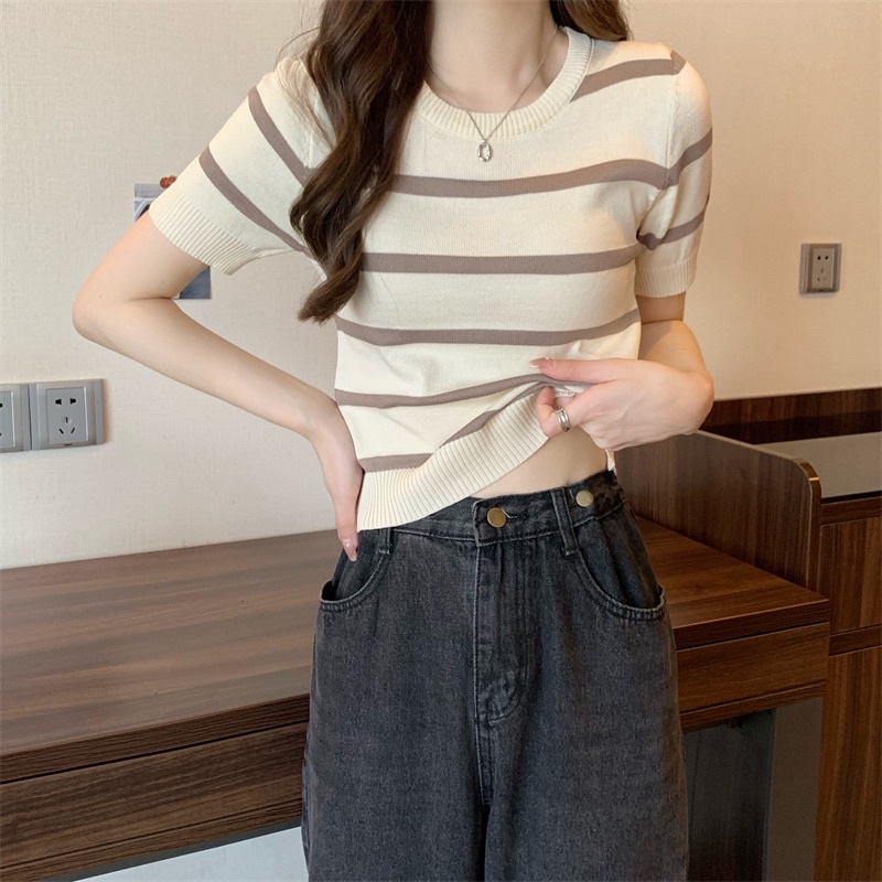 RRX ELEVEN-Korean style fashion striped knitted T-shirt women's