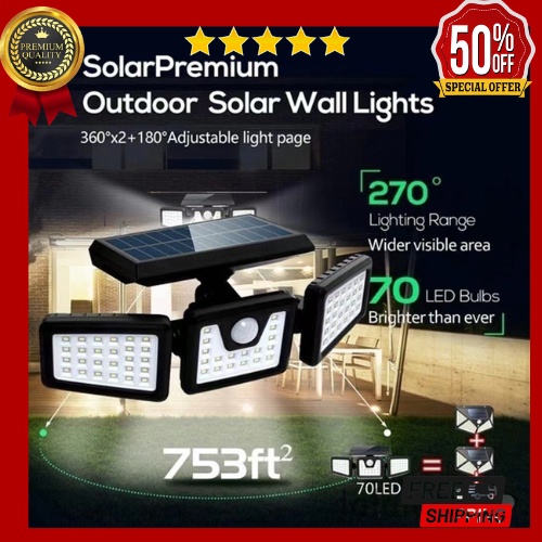 Homegoods 74 Solar LED 3 Heads 90 Degree Adjustment Split Solar
