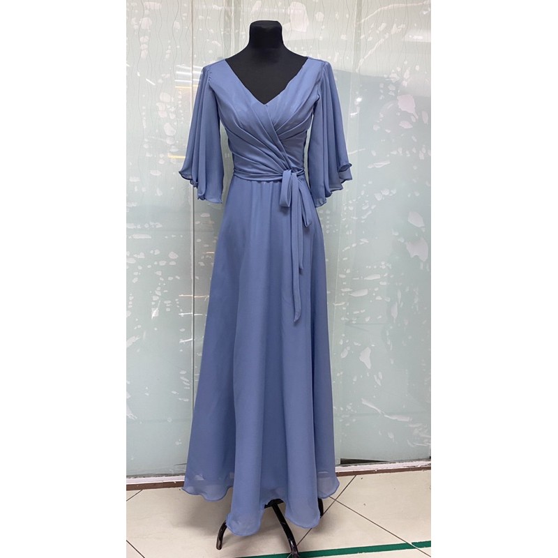 Dusty blue clearance floor length dress