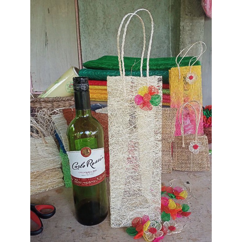 Native Abaca bag for wine gift holder 4*4*12inches