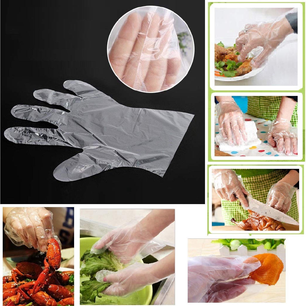 Clear plastic food clearance service gloves