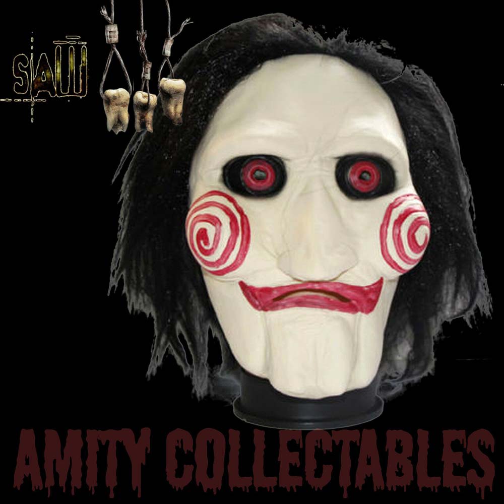 Latex SAW BILLY PUPPET MASK With Hair Halloween Horror Jigsaw Wig