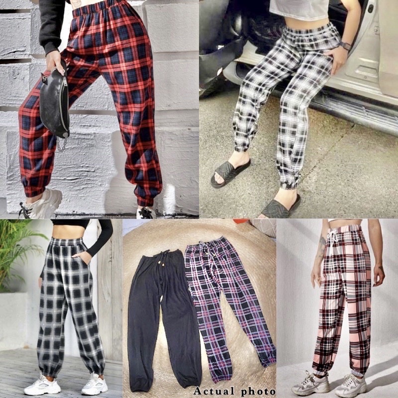 RANA Plaid Cotton Drape Jogger Trouser Women Pants