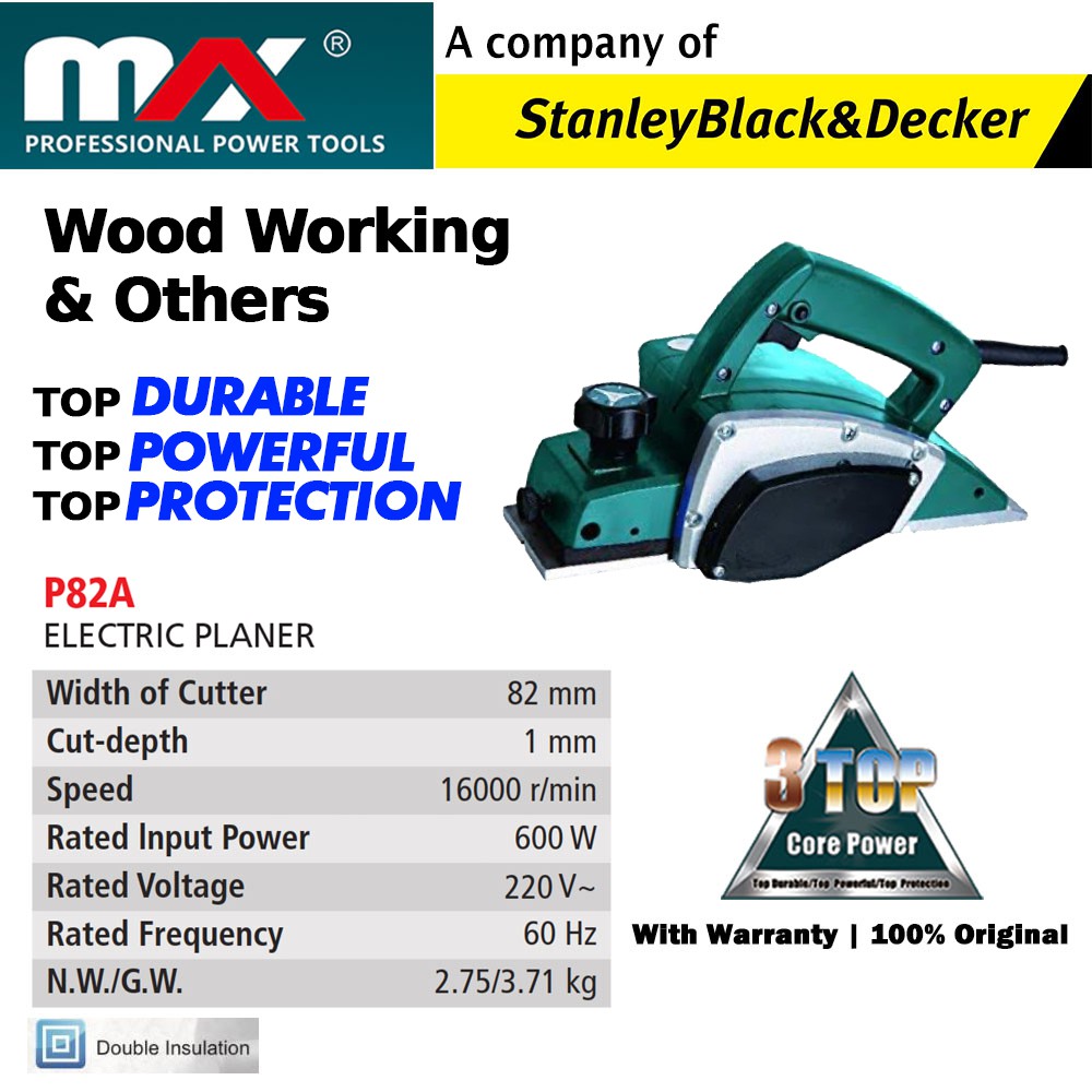 MAX Professional Power tools Planer P82A 600W a company of STANLEY Black Decker ORIGINAL