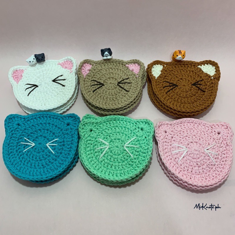 Cute Cat Coaster Crochet with on hand items Shopee Philippines