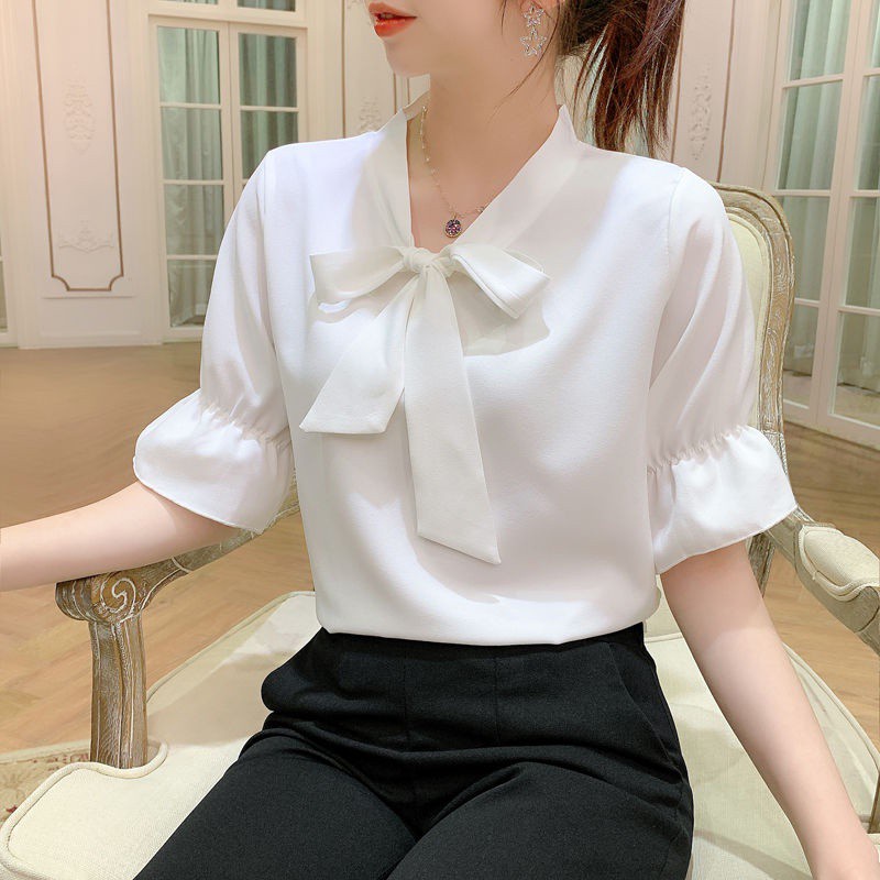 Chiffon blouse with bow deals