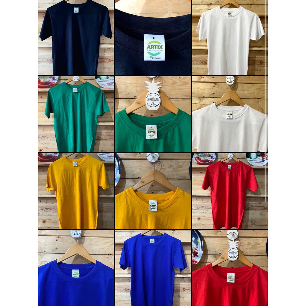 UNISEX 100% COTTON PLAIN SHIRT ARTIX BRAND ROUNDNECK Free  ziplock.Black,White,E.green,Gold,Blue, Red