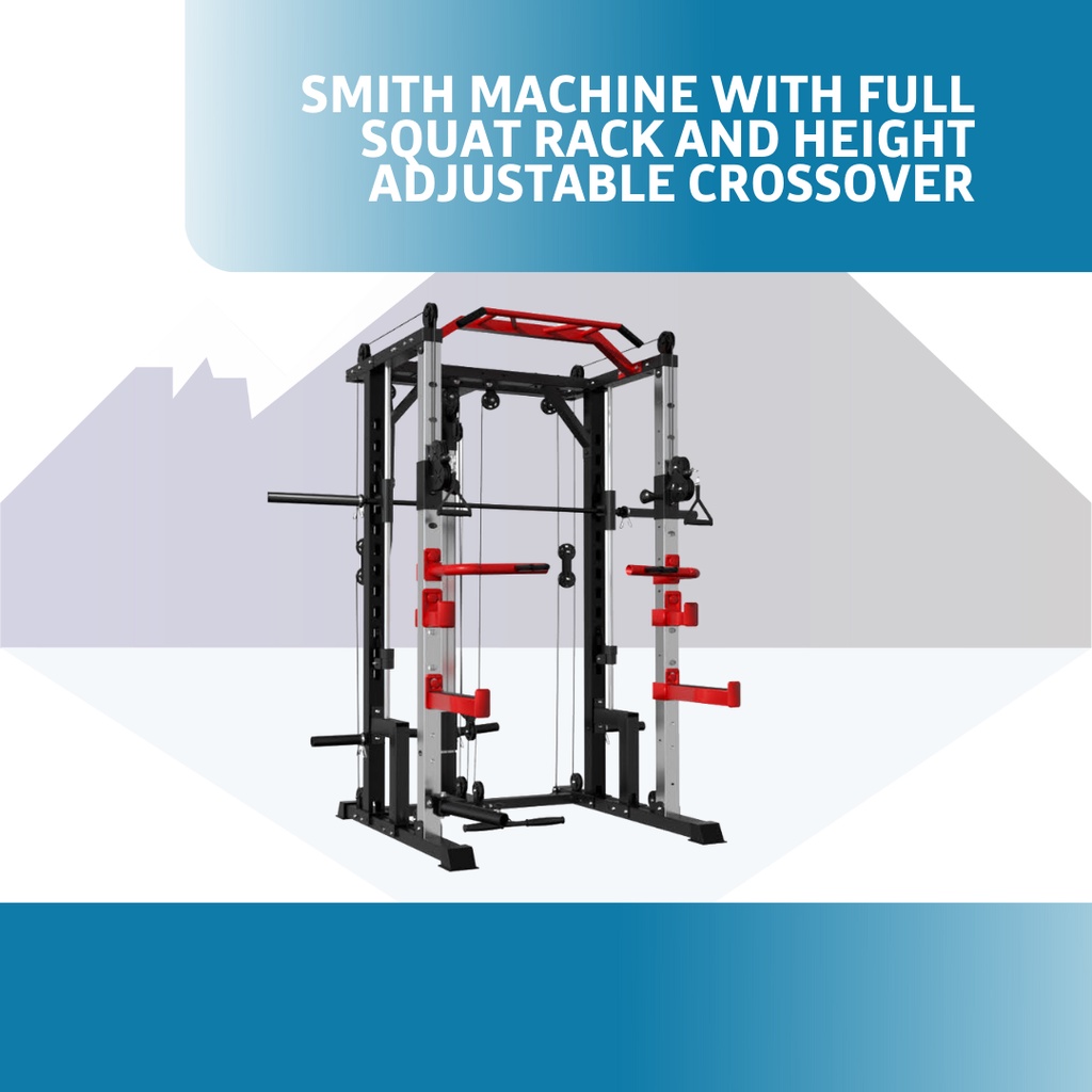 Smith Machine with Full Squat Rack and Height Adjustable Crossover