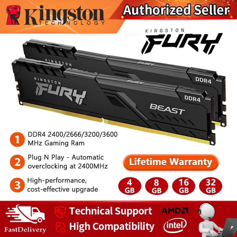 Kingston HyperX FURY Beast DDR4 2400/2666/3200/3600 Mhz Desktop RAM  (4GB/8GB/16GB)