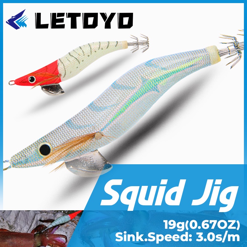 LETOYO Mini Squid Jig 1.5# 1.8# 2.2# Fake Shrimp Squid Hook Luminous  Jigging Fishing Lure Octopus Bait Cuttlefish Sea Tackle