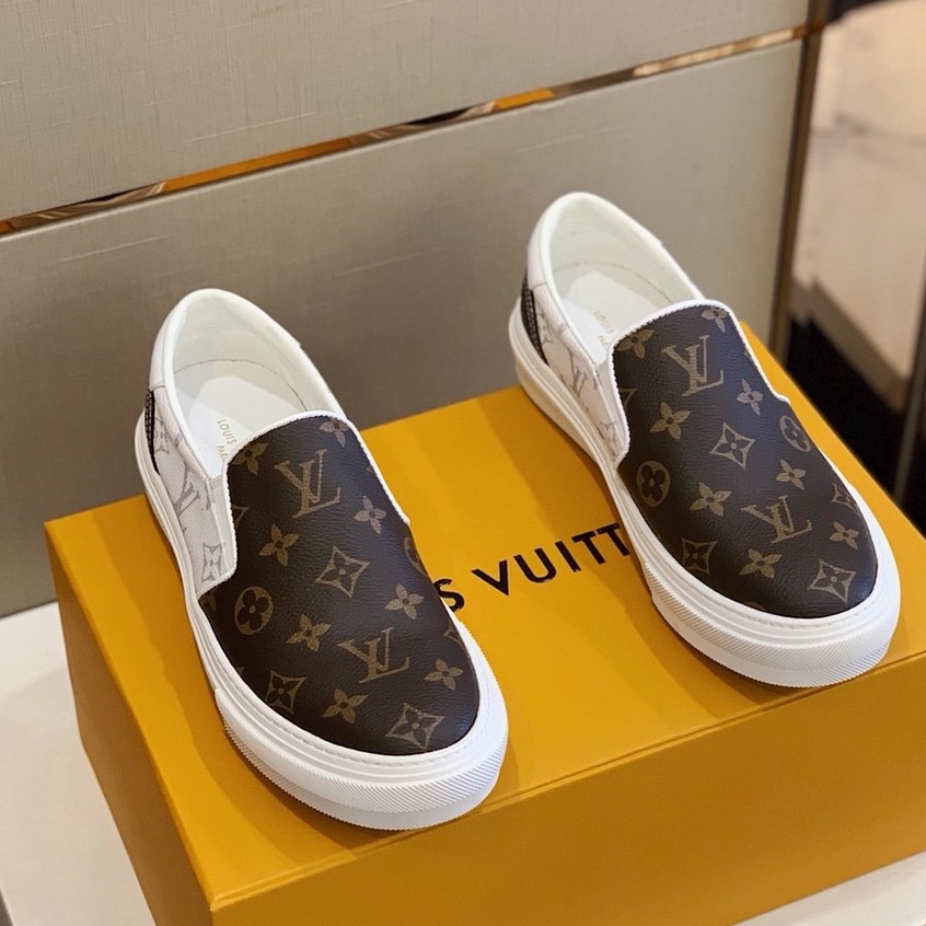 Original Louis Vuitton LV Brown White Casual Sneakers Shoes For