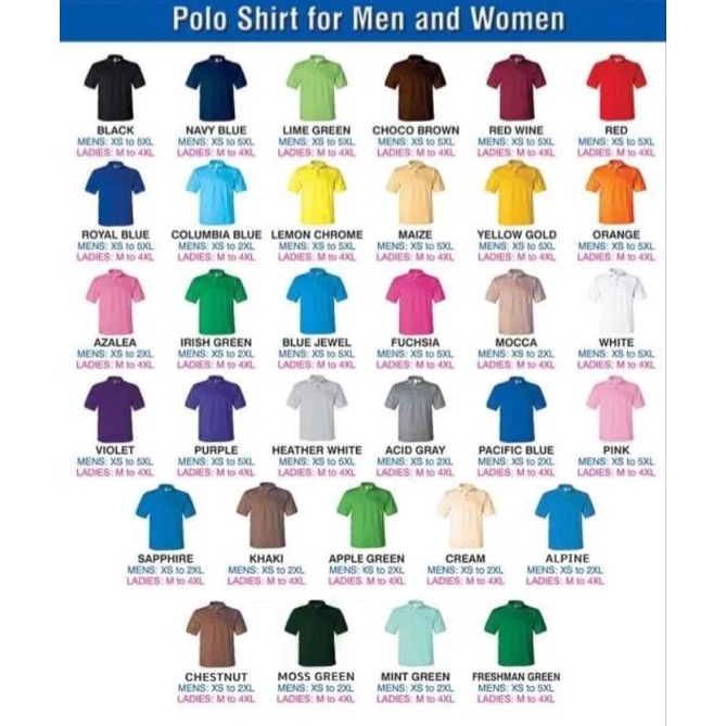 Gildan polo shirt color store chart