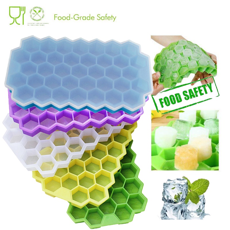 Silicone Ice Block Mold 37 with Cover Honeycomb Mesh 37 Stackable