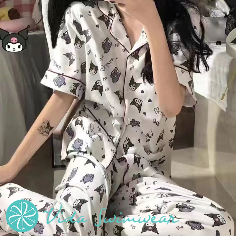 Silk Pajama Terno Long Pants Sleepwear Set Korean Home Wear Lounge Wear  Women Lingerie Clothing