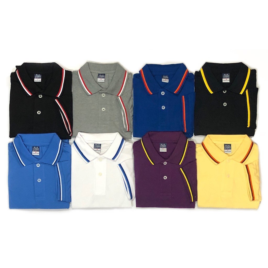 Blue corner polo outlet shirt with stripes