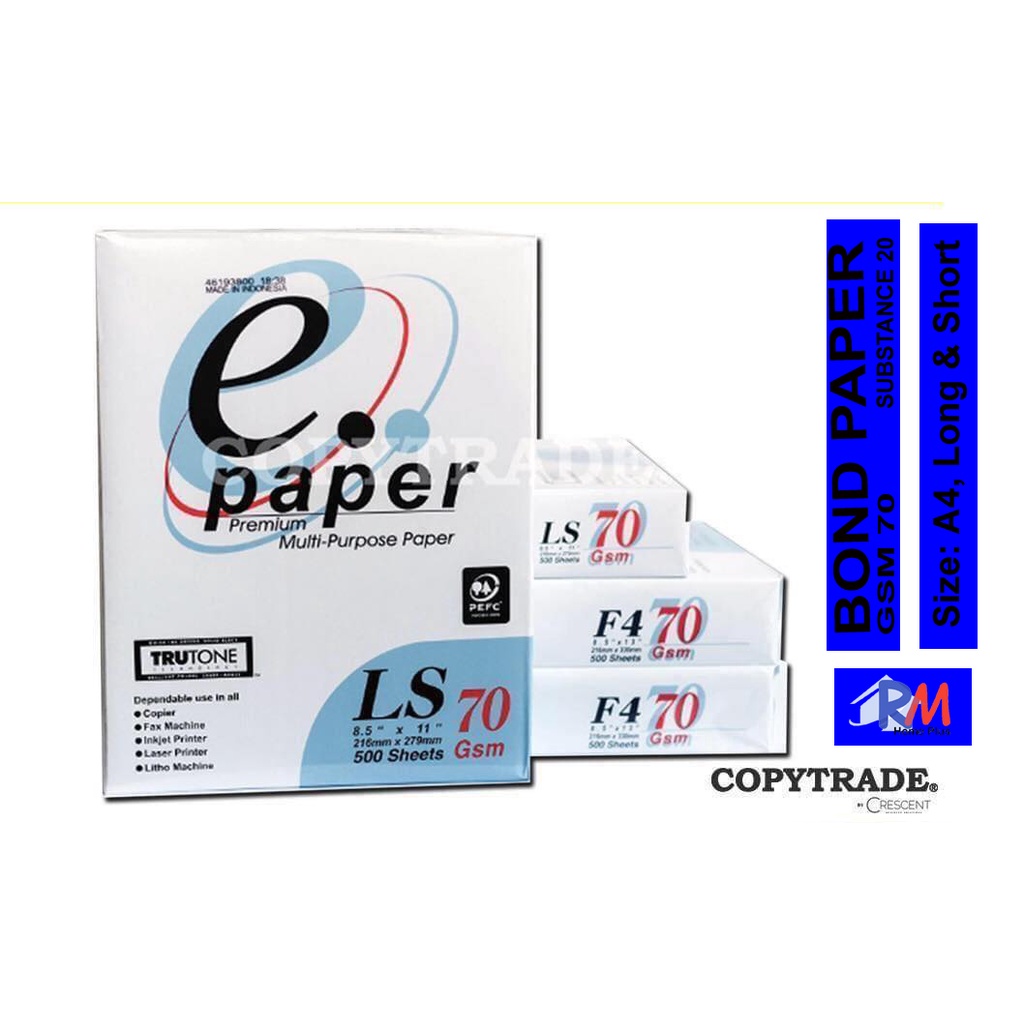 Substance 20 / 70 GSM), Copytrade, E-Copy E-Paper Bond Paper A4, Short and  Long [RM Home Plus]