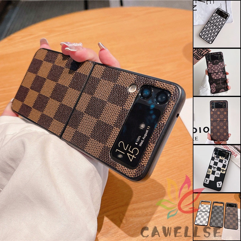 Luxury Brand Flower Cover Geometric Pattern Square Leather Phone Case For Samsung  Galaxy Z Flip 4 3 F7110 Cover Ring Holder - AliExpress
