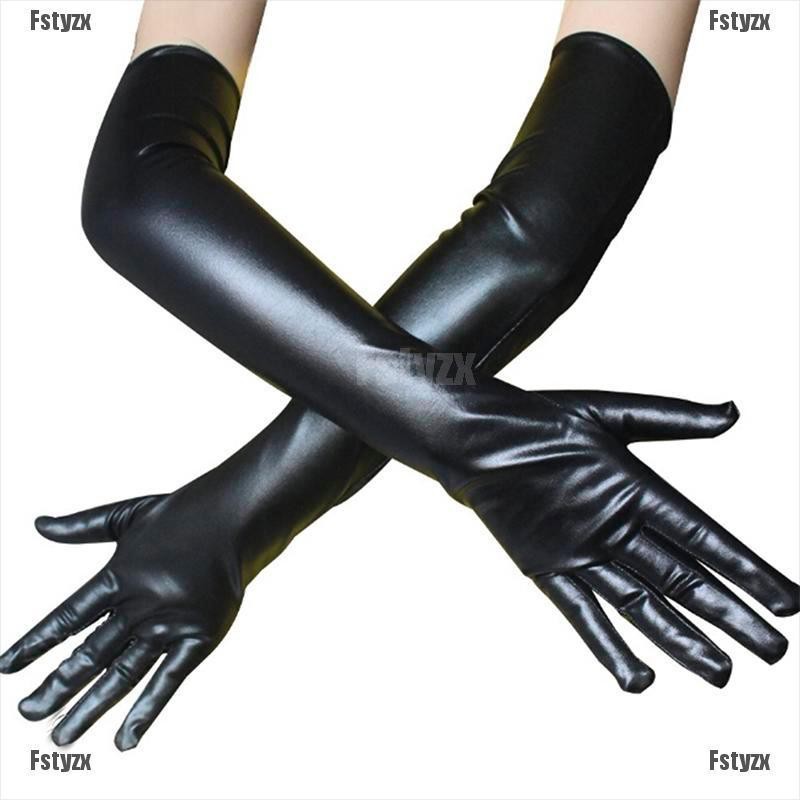 Fstyz Sexy Women Shiny Long Gloves Leather Latex Clubwear Party