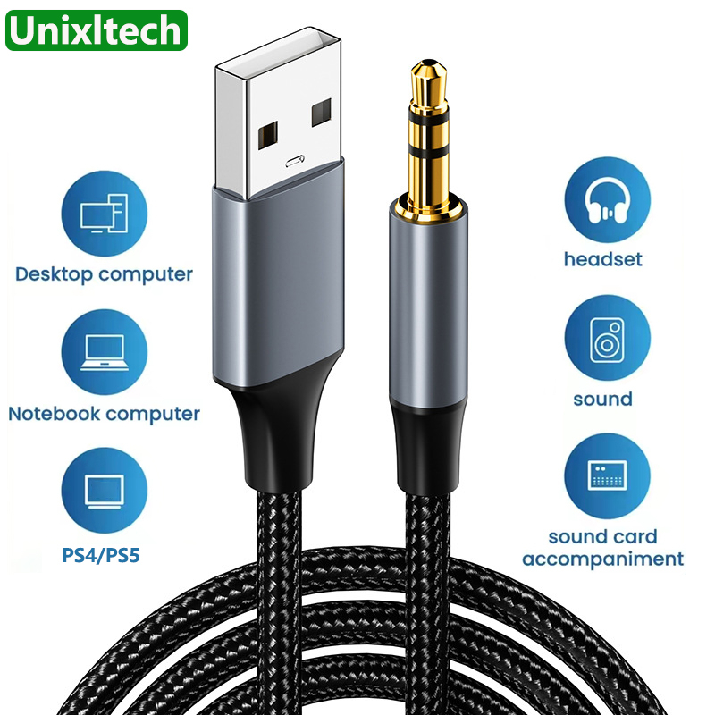 USB to 3.5mm Jack Aux Cable Cord for PC PS4 PS5 Auxiliary Audio