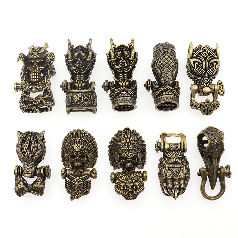 Soldier Brass Warrior Helmet Knife Bead Vintage EDC Outdoor Multi Tools DIY Paracord  Accessories Keychain Lanyard Pendant Charms 