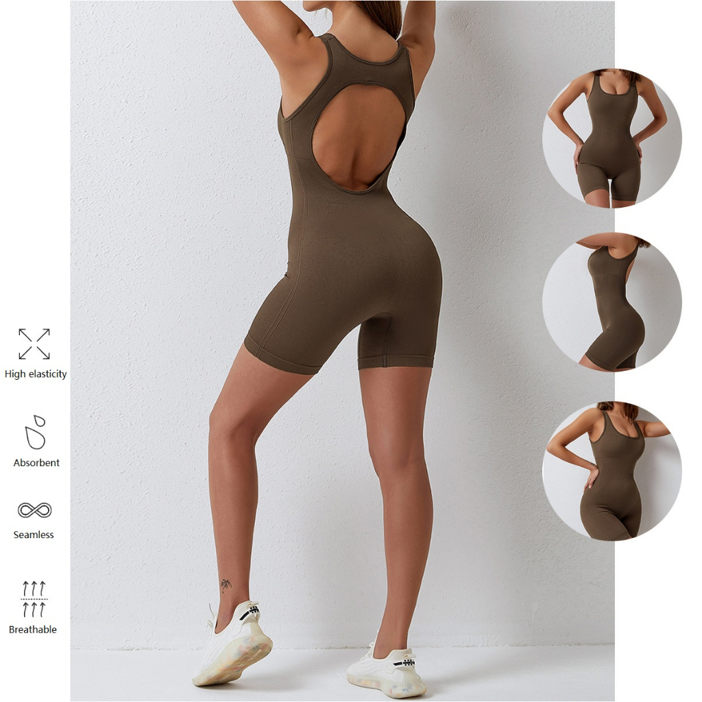 Women Yoga Rompers One Piece Tummy Control Seamless Ribbed