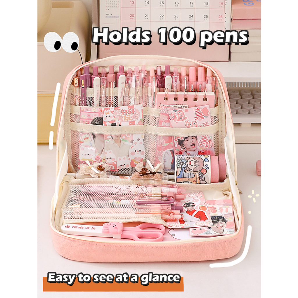 Large Capacity Canvas Pencil Bag Kawaii Pencil Case Korean