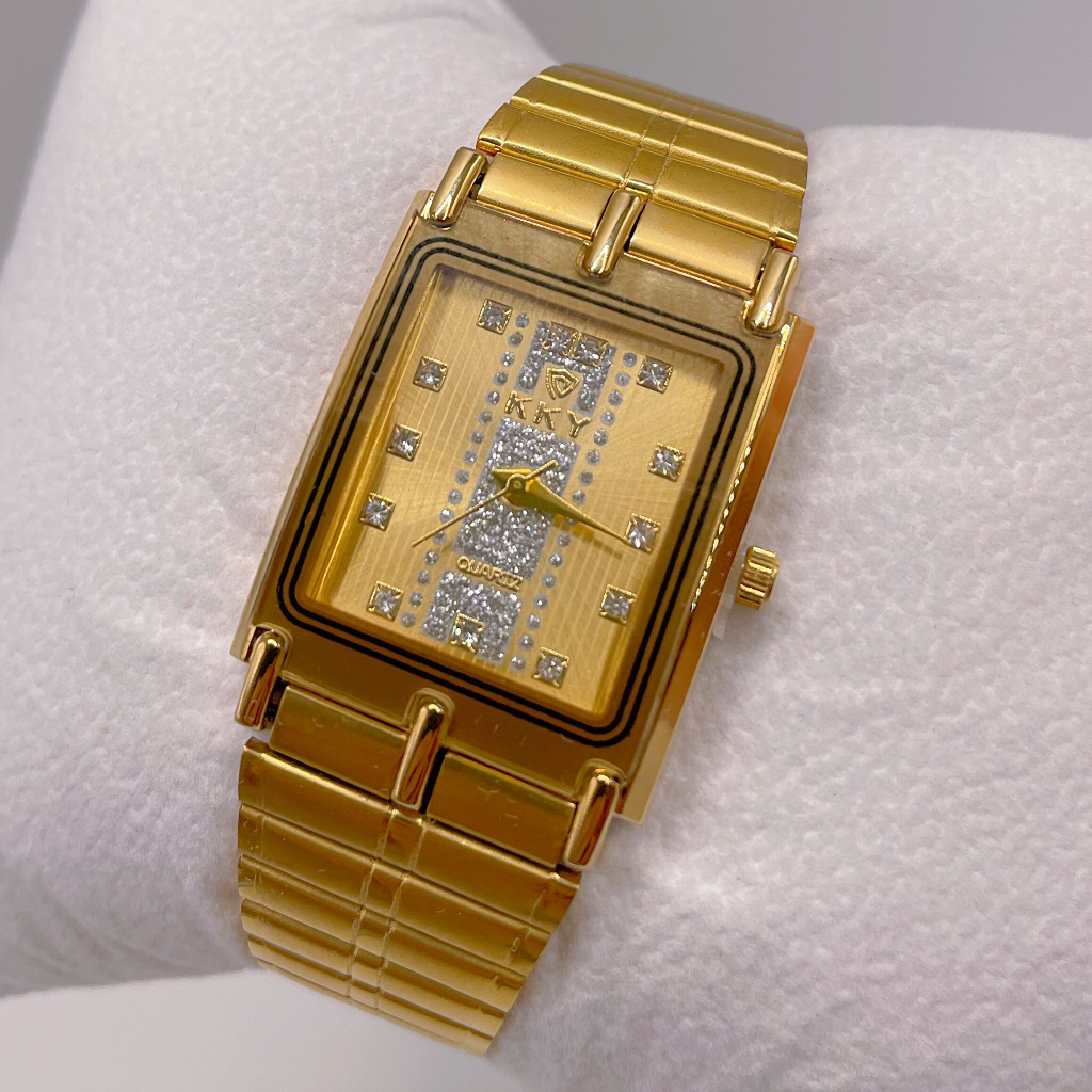 Kky Light Luxury Fashion Classic Diamond Square Couple Gold Watch