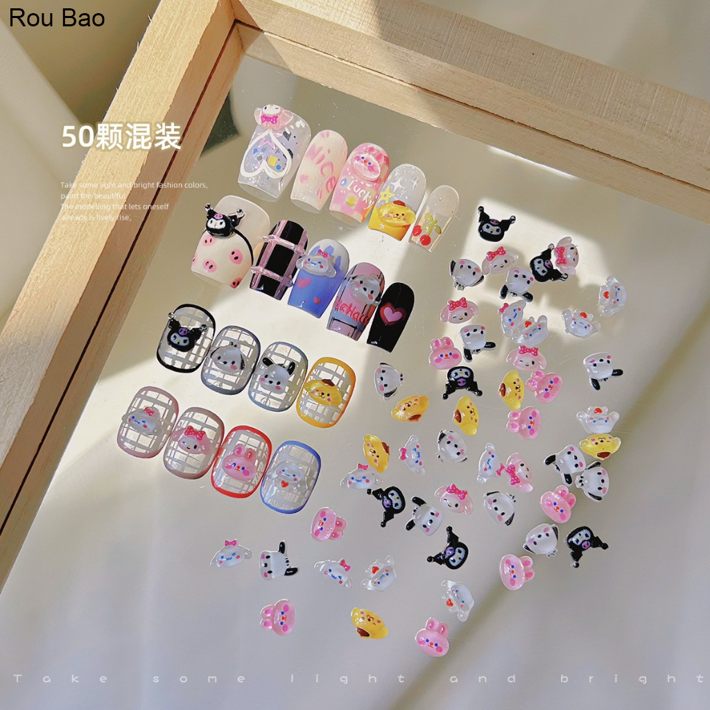 20pcs Pink and Rose Cartoon Donut Ice Cream Nail Charms RANDOM Mixed Style  Resin Acrylic DIY Nail Art Decoration Manicure Supplies