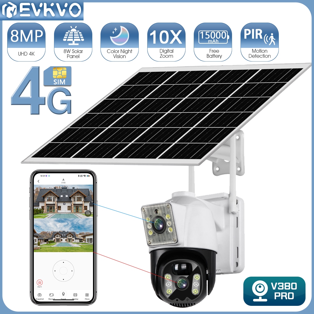 Cámara Solar 4k 8mp 360 ° Ptz 10x Zoom 4g Sim /wifi Cámara