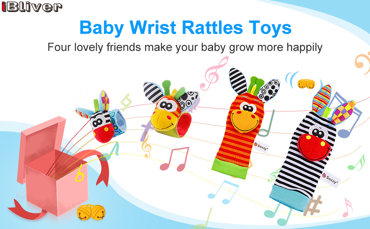 BABY K Baby Rattle Socks & Wrist Toys (Set E) - Newborn Toys for Baby Boy  or Girl - Brain Development Infant Toys - Hand and Foot Rattles Suitable  for
