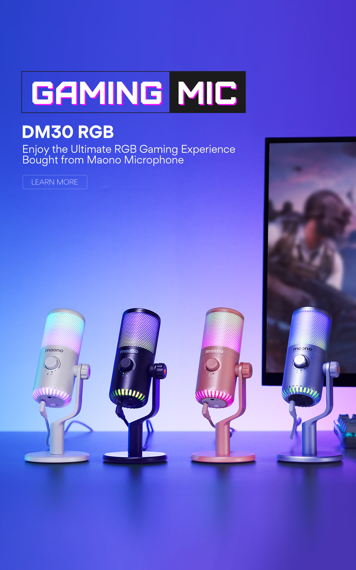 DM30RGB Gaming USB Microphone with Boom arm