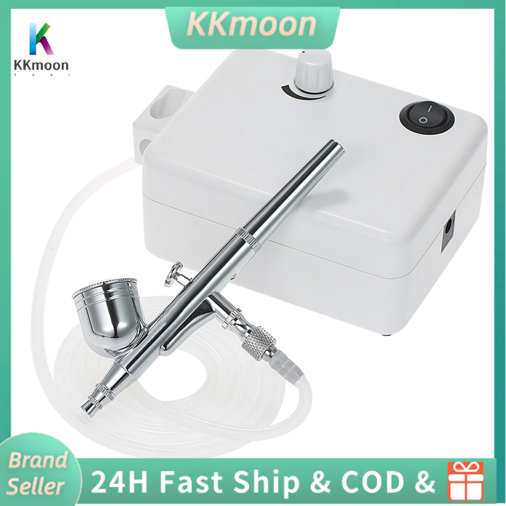KKmoon 0.3mm 7cc 100-250V Professional Gravity Feed Dual Action Airbrush  Air Compressor Kit for cake Nail Tool Set Air Brush