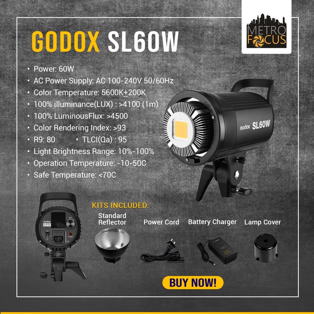 Godox SL60W 60W Video LED Light Ac Powered Daylight version 5600K