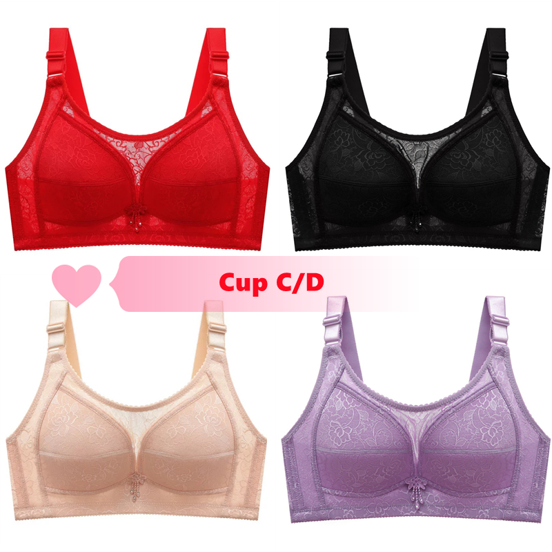 Big Size Bra 38-48 C D Cup Full Cup Soft Lace Bras Wireless No