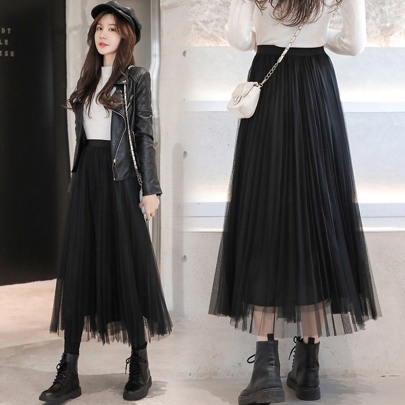 Lace-stitching Layered Mesh Skirt – Dumy Mun