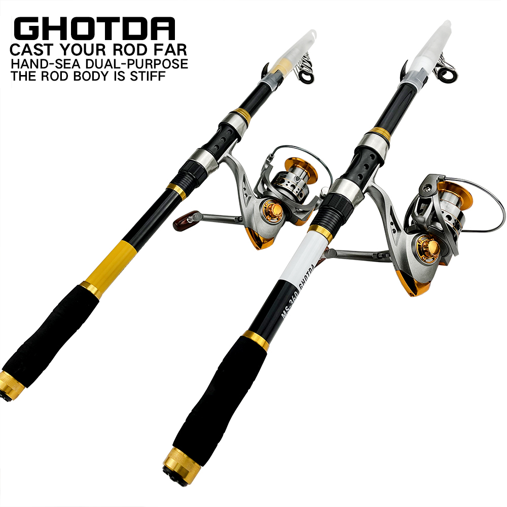 GHOTDA Telescopic Fishing Rod Hard FRP Carbon Fiber 2.1/2.4/2.7/3.0/3.6M  Carp Fishing Rod With Metal Spool Reel