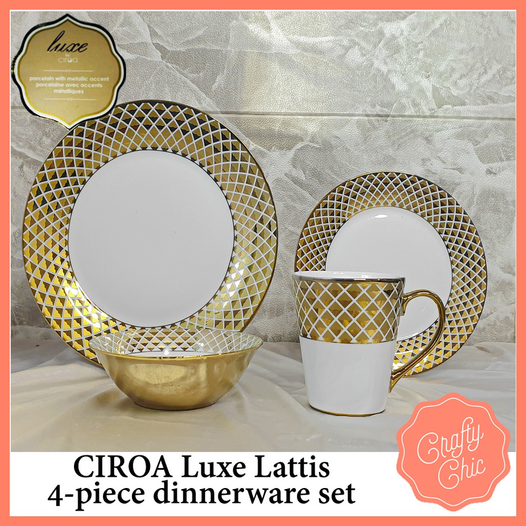 The Crafty Chic] CIROA LUXE LATTICE DINNER PLATES GOLD/WHITE MUG