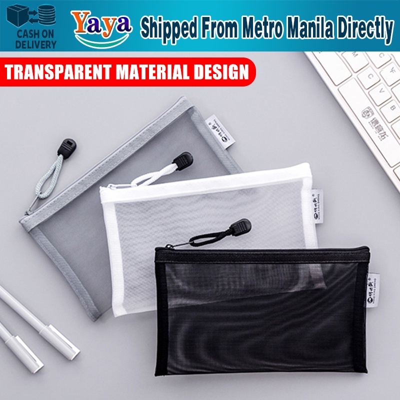 Fast Dlivery】Mesh Pen Bag Nylon Pencil Bag Pencil Case Mesh Pen