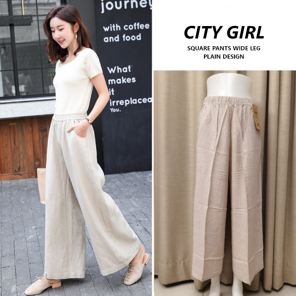 CITY GIRL Womens Korean Style Boho Silk Square Pants Wide Leg Culottes  Loose Cropped Pants
