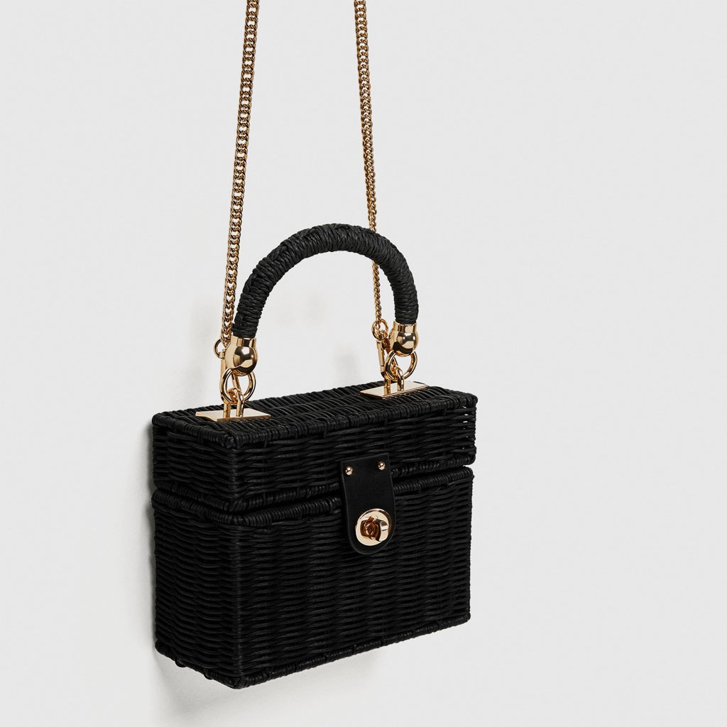 Zara Inspired Rattan Bag Black Raffia Weave Shoulder Package