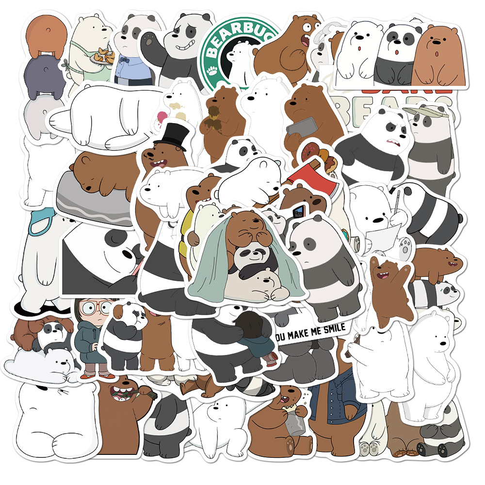 ✨We Bare Bears ✨So Cute 50pcs Cartoon Stickers Grizzly Panda Ice Bear Laptop  Suitcase Luggage Waterproof Decal Sticker