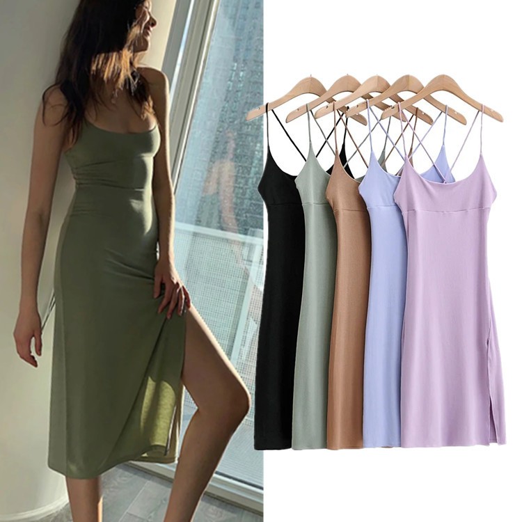 INS Hot Sleeveless Women Mini Dress Casual Candy Color Back Cross Bandage  Ladies Dresses WT199