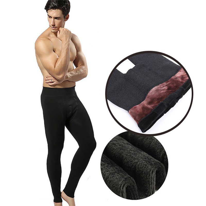 Mens Winter Fur Lined Elastic Warm Thermal Long Johns Legging Underwear  Pant 