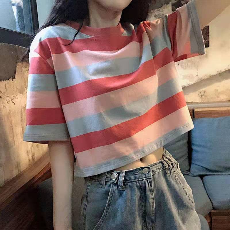 Becca Striped Oversized Crop Top Shirt