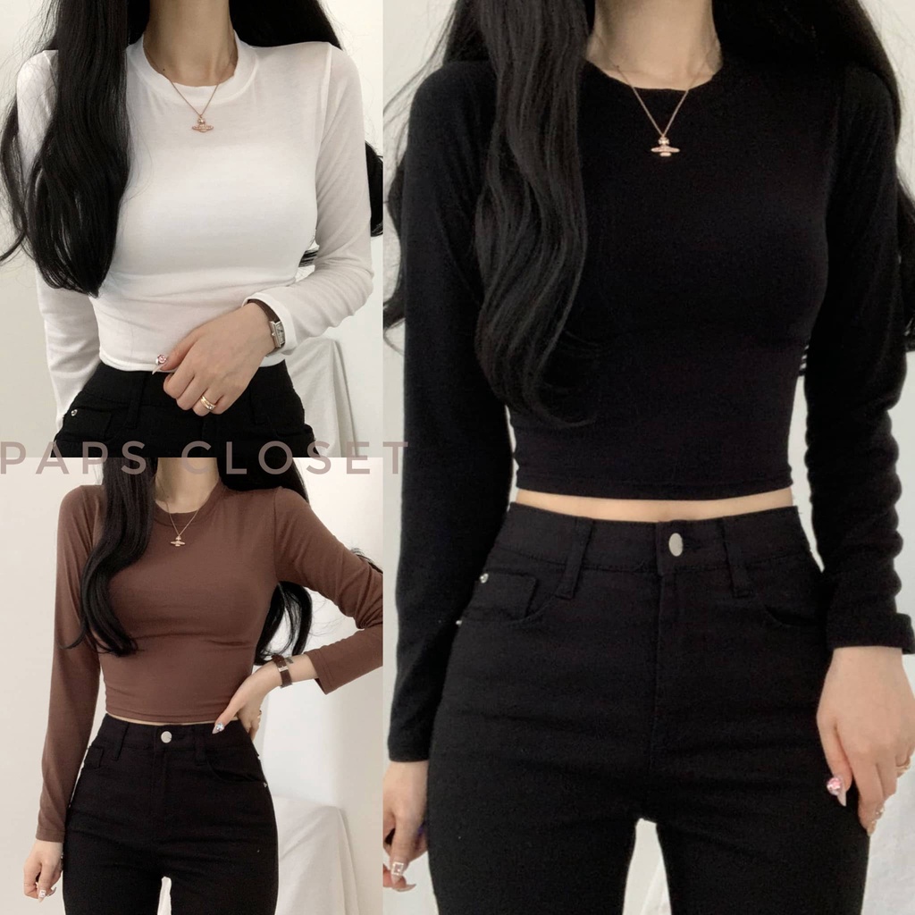 Amethyst Round Neck Knit Long Sleeves Crop Top