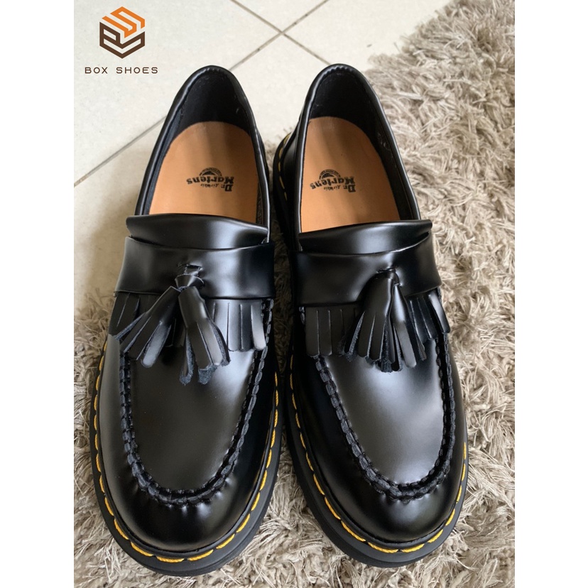 Dr.Martens Adrian Tassel Leather Loafers Uinsex Slip On Genuine Leather  Boat Shoes Black