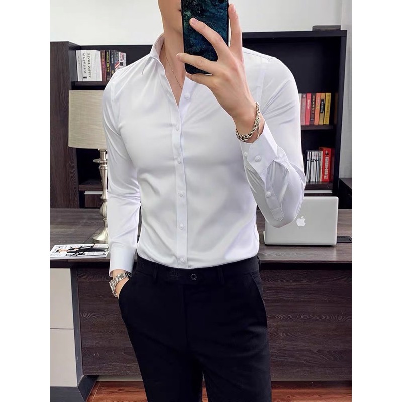 White long sleeve shirt best sale outfit men