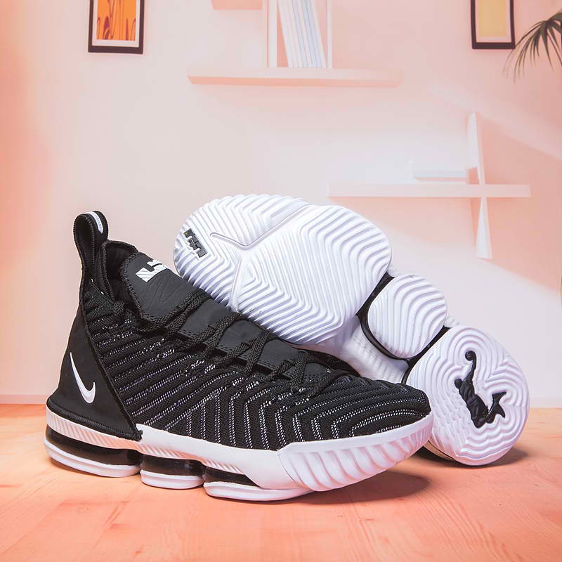 Nike lebron 16 sales black white