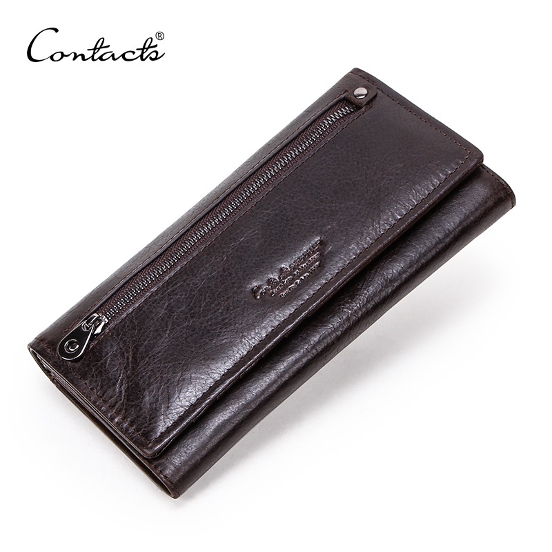 CONTACT'S Men Leather Clutch Wallets Long Zipper Large Capacity